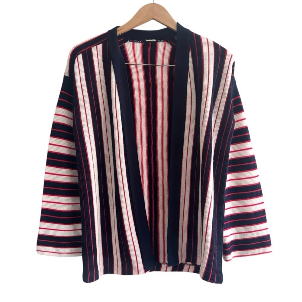 Knit Striped Open Front Boxy Cardigan